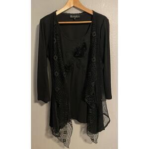 Pretty Angel Blouse Womens Large Black Crochet Sequin Silk Blend Whimsigoth